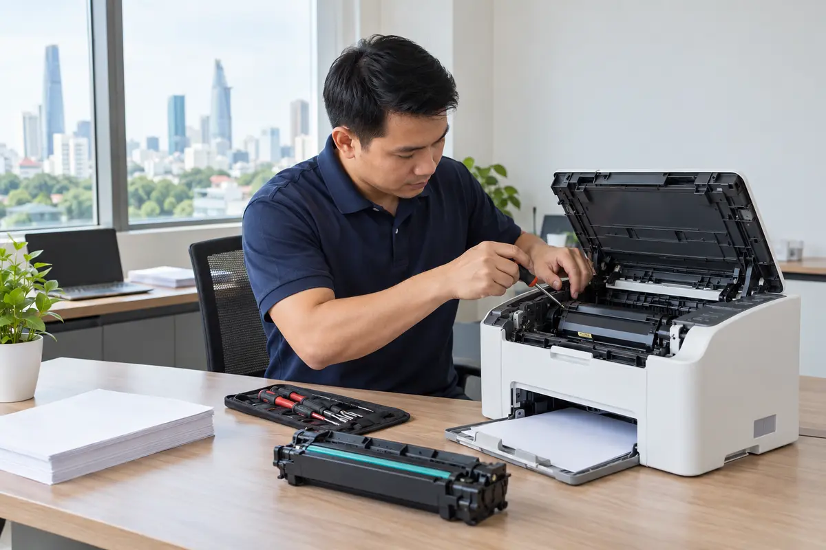 Kỹ thuật viên Tấn Hưng sửa máy in tận nơi tại TP.HCM